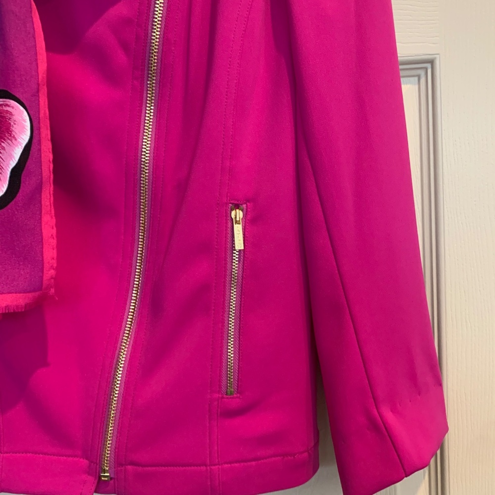 Calvin Klein Pink Moto Style Short Jacket /Scarf Set sz M - Picture 2 of 6